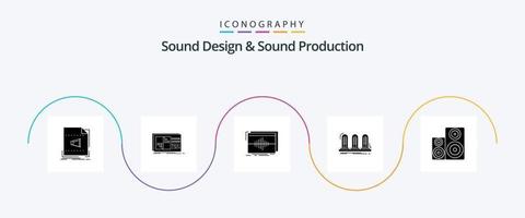 geluid ontwerp en geluid productie glyph 5 icoon pak inclusief lamp. versterker. geluid. Golf. hertz vector