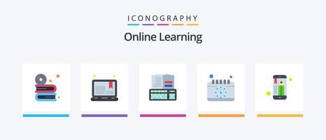 online aan het leren vlak 5 icoon pak inclusief studie. klok. Opmerking. kalender. online. creatief pictogrammen ontwerp vector
