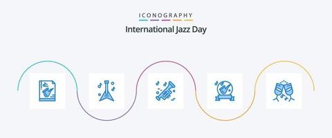 Internationale jazz- dag blauw 5 icoon pak inclusief glas. Speel. instrument. muziek. lint vector