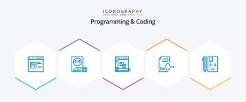 programmering en codering 25 blauw icoon pak inclusief ontwikkelen. c. ontwikkeling. planning. ontwikkeling vector