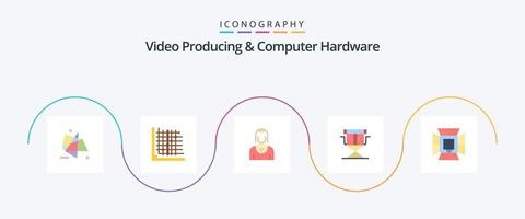 video produceren en computer hardware vlak 5 icoon pak inclusief directeuren. stoel. het formulier. dame. karakter vector