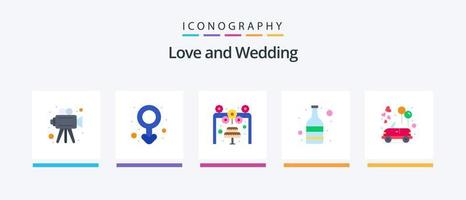 bruiloft vlak 5 icoon pak inclusief bruiloft. viering. liefde. auto. fles. creatief pictogrammen ontwerp vector