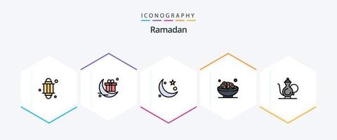 Ramadan 25 gevulde lijn icoon pak inclusief Ramadan. Islam. halve maan. datums. Ramadan vector