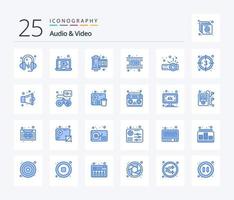 audio en video 25 blauw kleur icoon pak inclusief aftellen. presentatie. film. apparaat. haspel vector