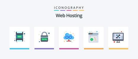 web hosting vlak 5 icoon pak inclusief technisch. scherm. browser. reparatie. paneel. creatief pictogrammen ontwerp vector