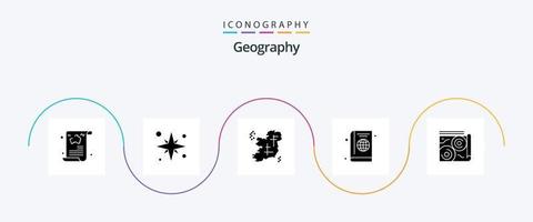 geo- grafisch glyph 5 icoon pak inclusief omslag. paspoort. strand. Iers. plaats vector