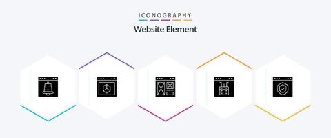 website element 25 glyph icoon pak inclusief koppel. browser. internetten. web. internet vector