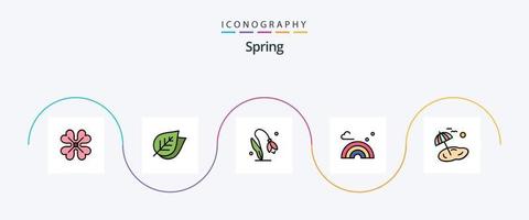 voorjaar lijn gevulde vlak 5 icoon pak inclusief palm. Golf. bloem. de lente. natuur vector