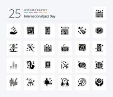 Internationale jazz- dag 25 solide glyph icoon pak inclusief . muziek- . multimedia . multimedia . vector