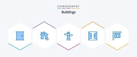 gebouwen 25 blauw icoon pak inclusief huis poort. poort. huis. deur. straat vector