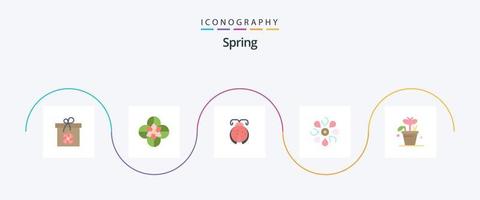 voorjaar vlak 5 icoon pak inclusief groei. natuur. kever. bloemen. bloem vector