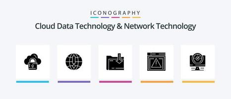 wolk gegevens technologie en netwerk technologie glyph 5 icoon pak inclusief computer. fout. map. coderen. het dossier. creatief pictogrammen ontwerp vector