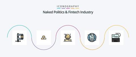 naakt politiek en FinTech industrie lijn gevulde vlak 5 icoon pak inclusief blockchain. toekomst van geld. inkomen. analist. adviseur vector