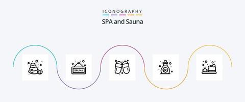 sauna lijn 5 icoon pak inclusief zeep. bad. vrouw. peuter. olie vector