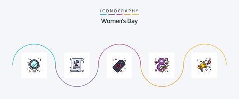 vrouwen dag lijn gevulde vlak 5 icoon pak inclusief mening. feedback. prijs. lintje. bloem vector