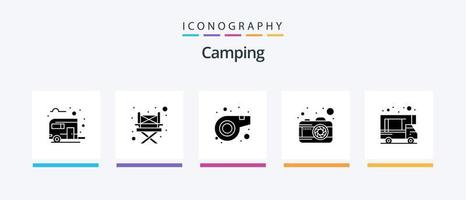 camping glyph 5 icoon pak inclusief . caravan. scheidsrechter. camping. foto. creatief pictogrammen ontwerp vector