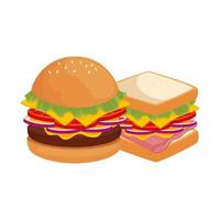 heerlijke hamburger met sandwich fastfood pictogram vector