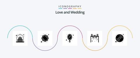 bruiloft glyph 5 icoon pak inclusief muziek. schijf. verzinnen. bloemen. liefde vector