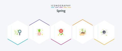 voorjaar 25 vlak icoon pak inclusief dier. zaad. bloem. fabriek. groeit vector
