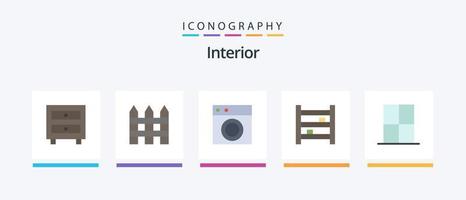 interieur vlak 5 icoon pak inclusief keuken. meubilair. verzameling. kast. wassen. creatief pictogrammen ontwerp vector