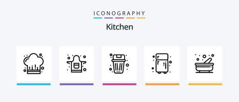 keuken lijn 5 icoon pak inclusief . draad. mand. mixer. afval. creatief pictogrammen ontwerp vector