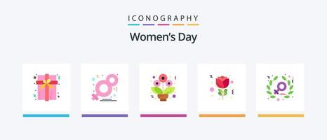 vrouwen dag vlak 5 icoon pak inclusief . stroom. boeket. feminisme. rood. creatief pictogrammen ontwerp vector