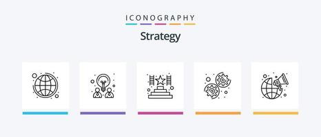 strategie lijn 5 icoon pak inclusief beker. wereldwijd. filiaal. marketing. uitzending. creatief pictogrammen ontwerp vector