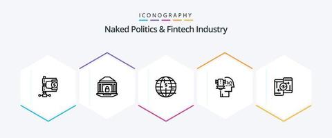 naakt politiek en FinTech industrie 25 lijn icoon pak inclusief bescherming. persoonlijk gegevens bescherming. op slot doen. gedecentraliseerd. blockchain vector