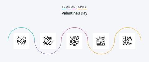 valentijnsdag dag lijn 5 icoon pak inclusief huwelijk. liefde. klok. hart. romance vector