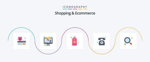 boodschappen doen en ecommerce vlak 5 icoon pak inclusief e-commerce. communicatie. bladwijzer. telefoon. contact vector