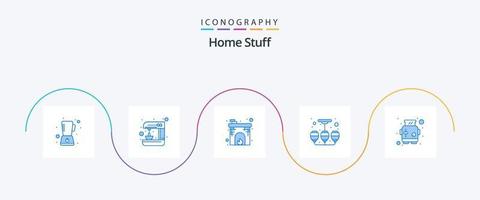 huis dingen blauw 5 icoon pak inclusief geroosterd brood. fanoos bloem. schoorsteen. ontwerpen. licht vector