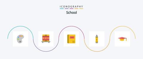 school- vlak 5 icoon pak inclusief . onderwijs. medisch boek. academisch. potlood vector