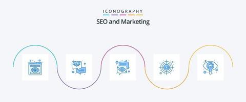 seo blauw 5 icoon pak inclusief oog. gebruikers. bubbel. doelwit. toespraak vector