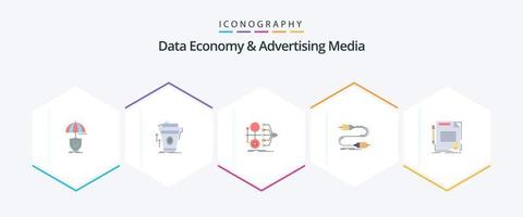 gegevens economie en reclame media 25 vlak icoon pak inclusief interactie. ophef. beker. waarde. geld vector