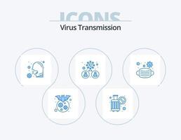 virus transmissie blauw icoon pak 5 icoon ontwerp. masker. overdragen. hoesten. mensen. bacterie vector