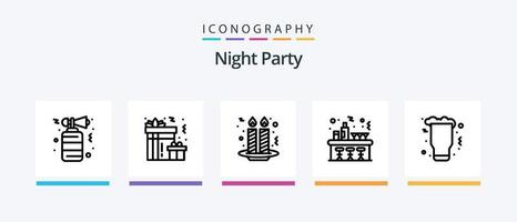 nacht partij lijn 5 icoon pak inclusief koekje. taart. viering. nacht. muziek. creatief pictogrammen ontwerp vector