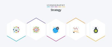 strategie 25 vlak icoon pak inclusief geld. tas. versnelling. grafiek. analytics vector