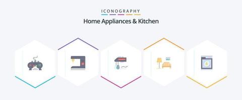 huis huishoudelijke apparaten en keuken 25 vlak icoon pak inclusief de was. bank. machine. kamer. blender vector
