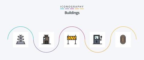 gebouwen lijn gevulde vlak 5 icoon pak inclusief ornament. versiering. gebouwen. station. in rekening brengen vector