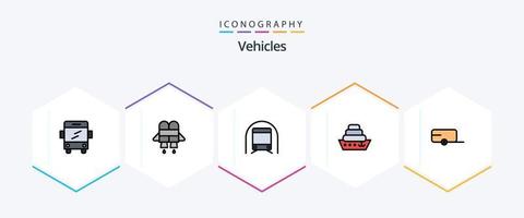 voertuigen 25 gevulde lijn icoon pak inclusief . voertuig. vervoer. aanhangwagen. vaartuig vector