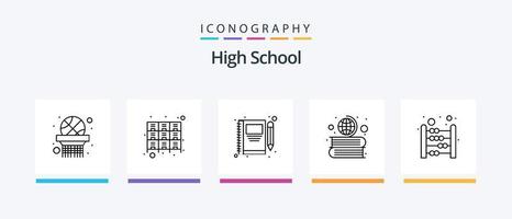 hoog school- lijn 5 icoon pak inclusief presentatie. tafel. atoom. interieur. boeken. creatief pictogrammen ontwerp vector