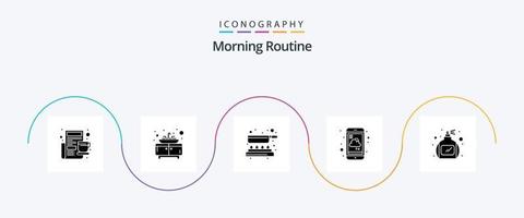 ochtend- routine- glyph 5 icoon pak inclusief parfum. het weer. Koken. onderhoud. mobiel vector