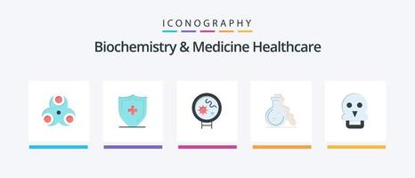 biochemie en geneeskunde gezondheidszorg vlak 5 icoon pak inclusief schedel van dood. medisch. bacteriën. testen. fles. creatief pictogrammen ontwerp vector