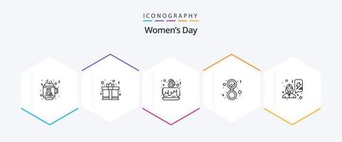 vrouwen dag 25 lijn icoon pak inclusief stroom. stevig. taart feest. spiegel. badkamer vector