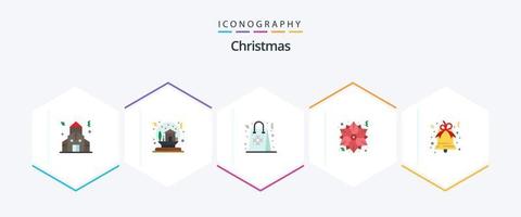 Kerstmis 25 vlak icoon pak inclusief klok. kerstster. tas. bloem. sneeuw vector