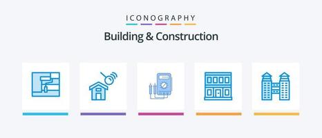 gebouw en bouw blauw 5 icoon pak inclusief gebouw. huis. voltmeter. deur. tester. creatief pictogrammen ontwerp vector