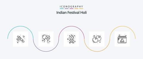 holi lijn 5 icoon pak inclusief . poeder. brand. datum. fruit vector