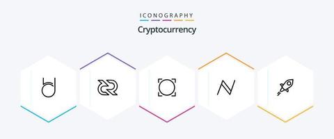 cryptogeld 25 lijn icoon pak inclusief naam munt . crypto munt. munt . crypto . omni vector