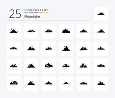 bergen 25 solide glyph icoon pak inclusief heuvel. berg. berg. vogels. heuvel vector