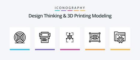 ontwerp denken en d het drukken modellering lijn 5 icoon pak inclusief vormen. 3d. onderwijs. sport. spellen. creatief pictogrammen ontwerp vector